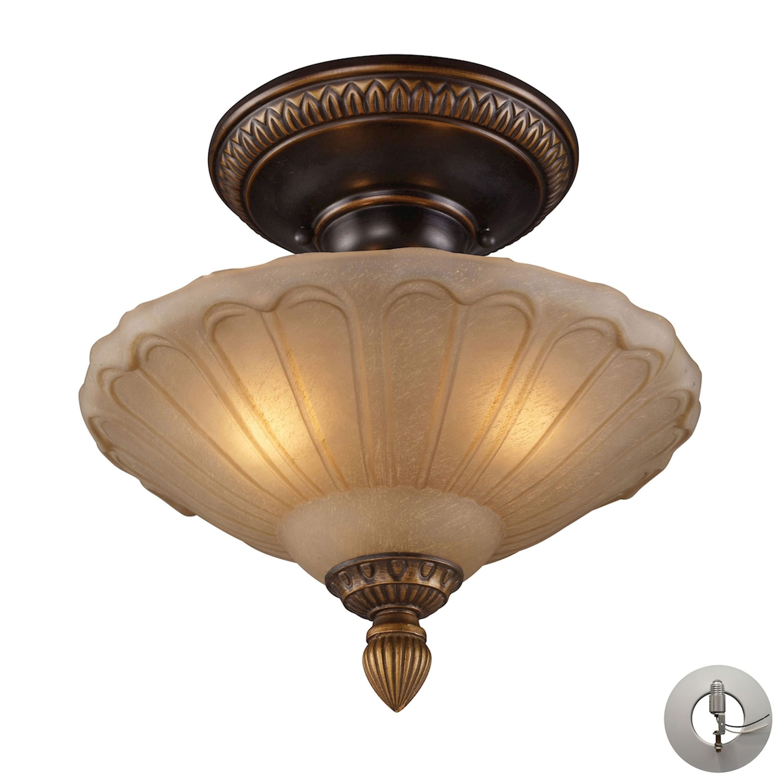 ELK SHOWROOM 08092-AGB-LA Restoration 12” Wide 3-Light Semi Flush Mount – Antique Golden Bronze