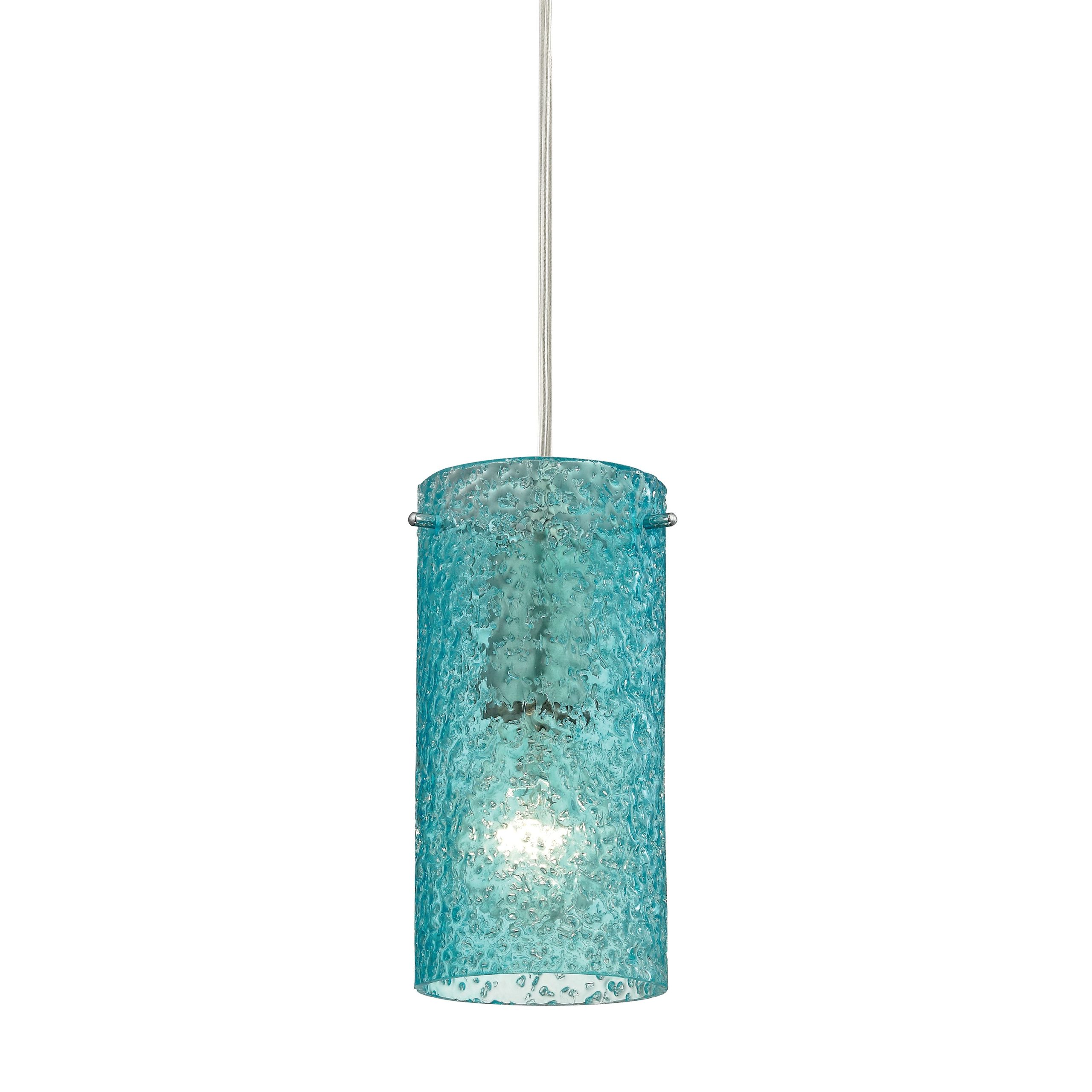 ELK SHOWROOM 10242/1AQ Ice Fragments 5” Wide 1-Light Pendant – Satin Nickel and Aqua Glass