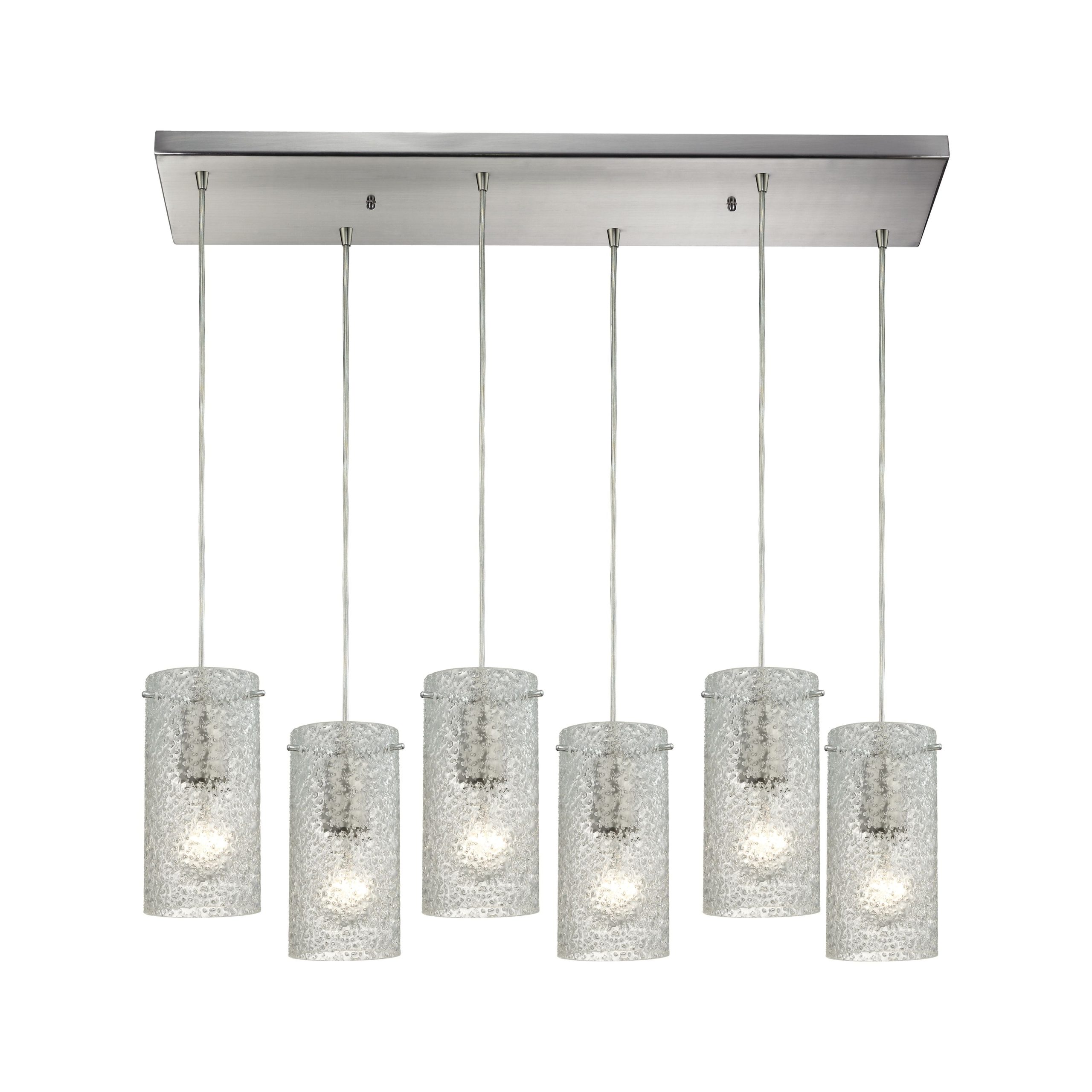 ELK SHOWROOM 10242/6RC-CL Ice Fragments 30” Wide 6-Light Pendant – Satin Nickel and Clear Glass