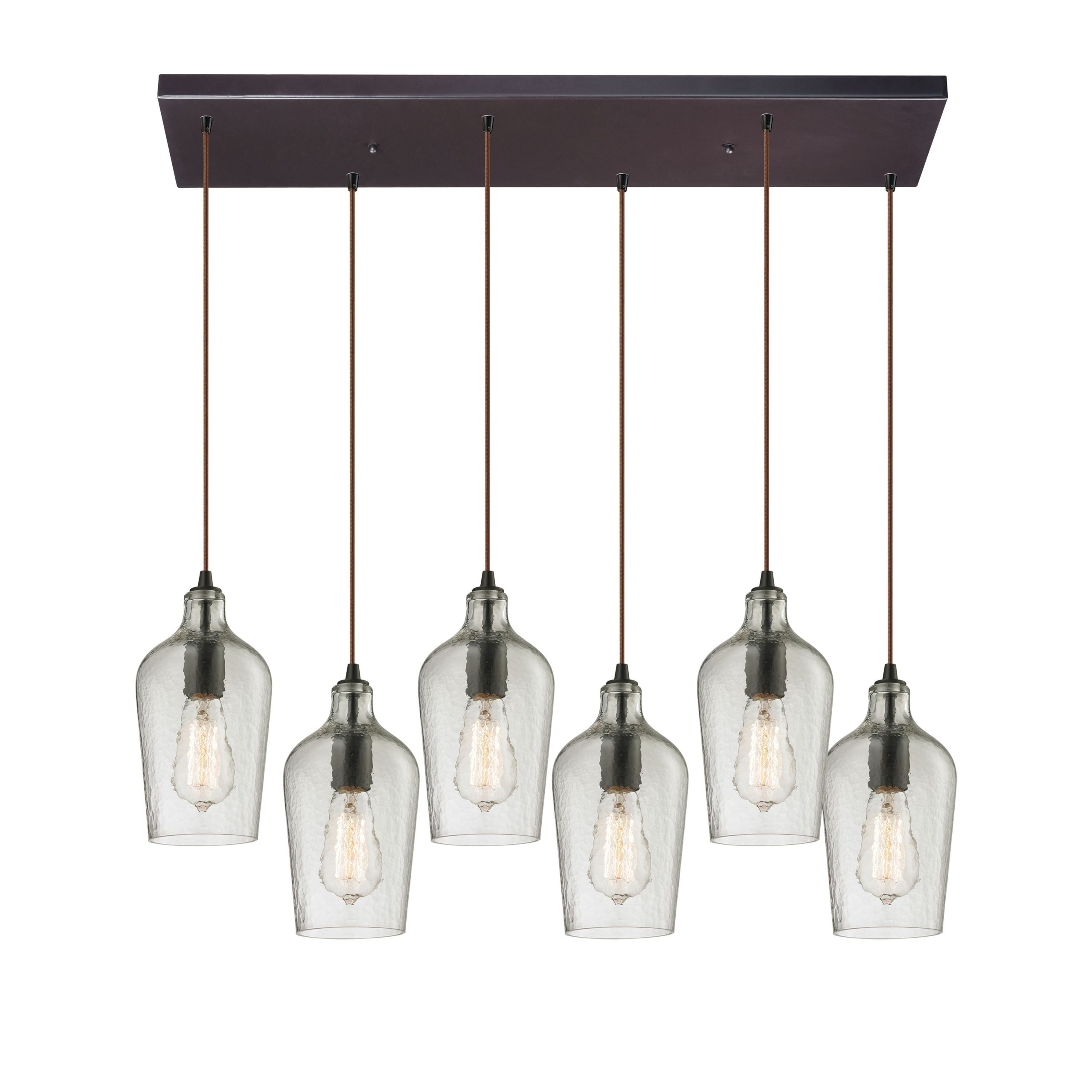 ELK SHOWROOM 10331/6RC-CLR Hammered Glass 30” Wide 6-Light Pendant – Oil Rubbed Bronze with Clear