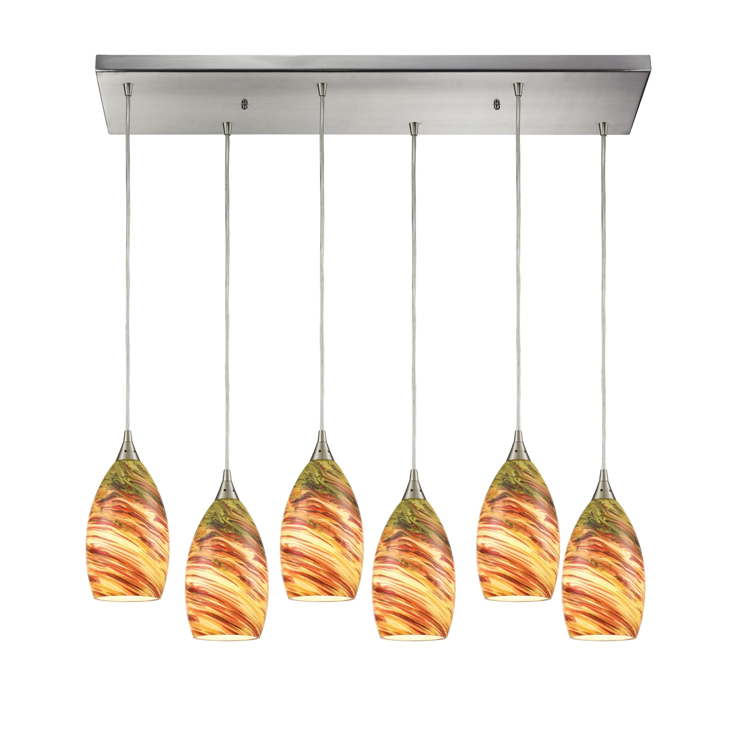 ELK SHOWROOM 10630/6RC Collanino 32” Wide 6-Light Pendant – Satin Nickel with Lava Swirl Blown Glass