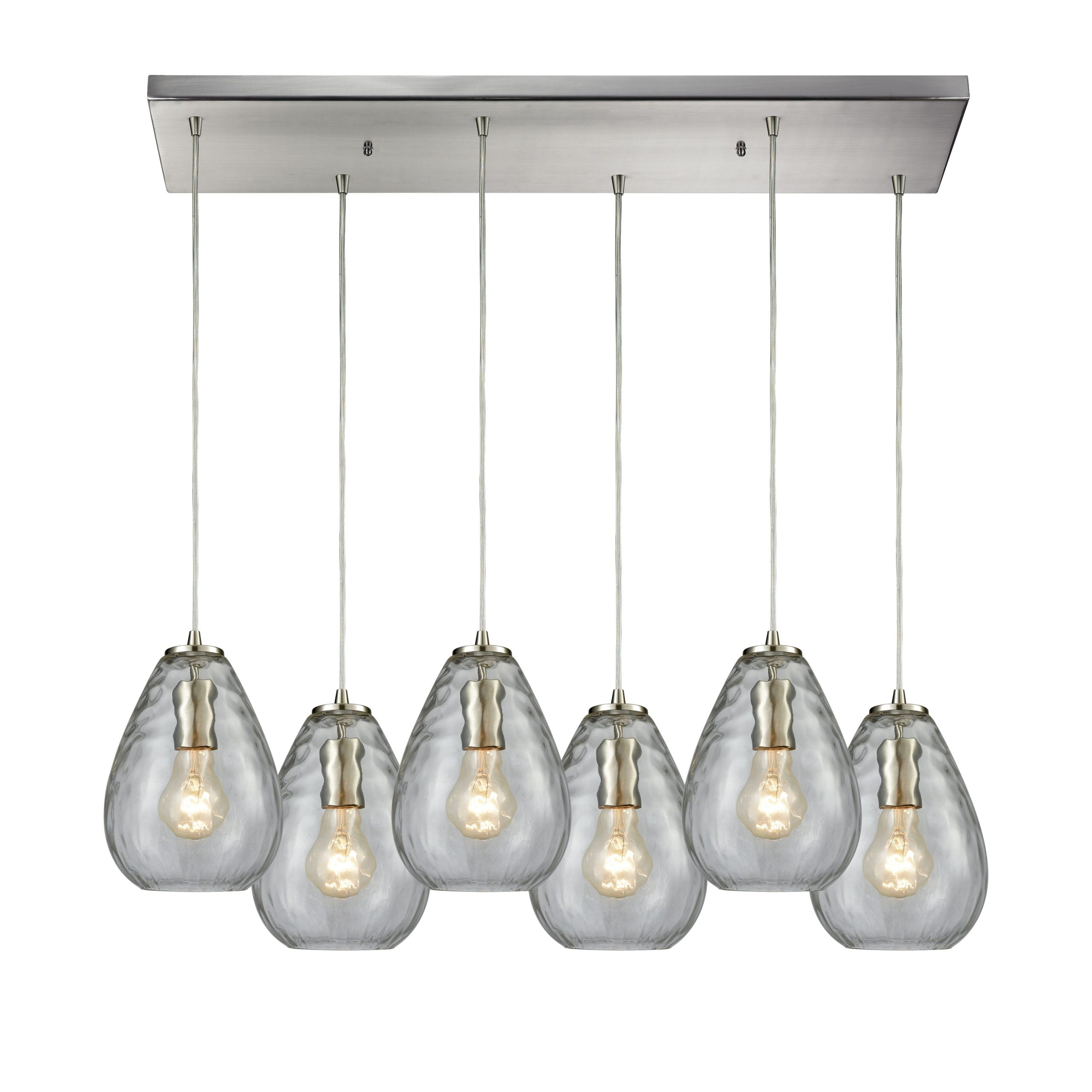 ELK SHOWROOM 10760/6RC Lagoon 30” Wide 6-Light Pendant – Satin Nickel with Clear