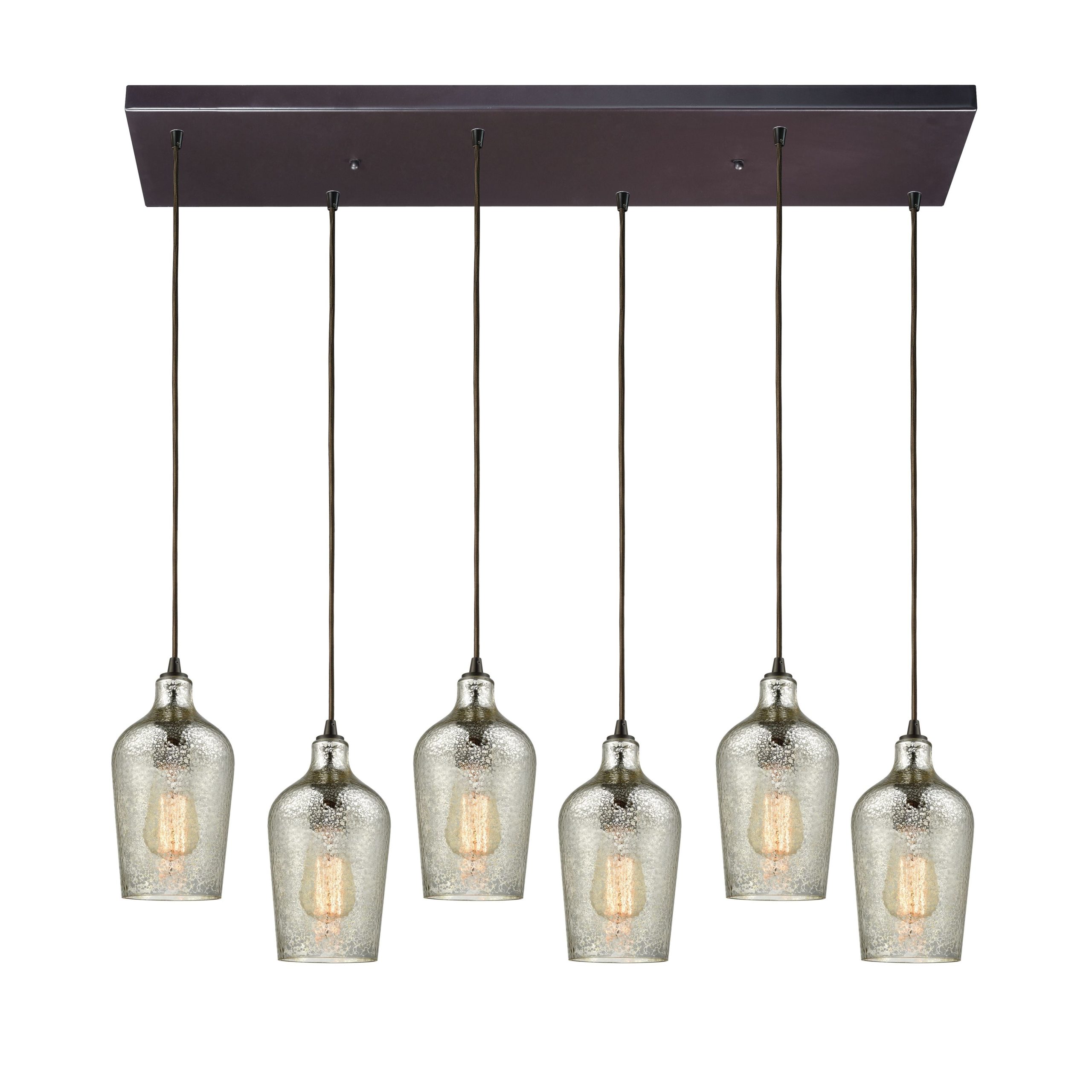 ELK SHOWROOM 10830/6RC Hammered Glass 30” Wide 6-Light Pendant – Oil Rubbed Bronze with Silver