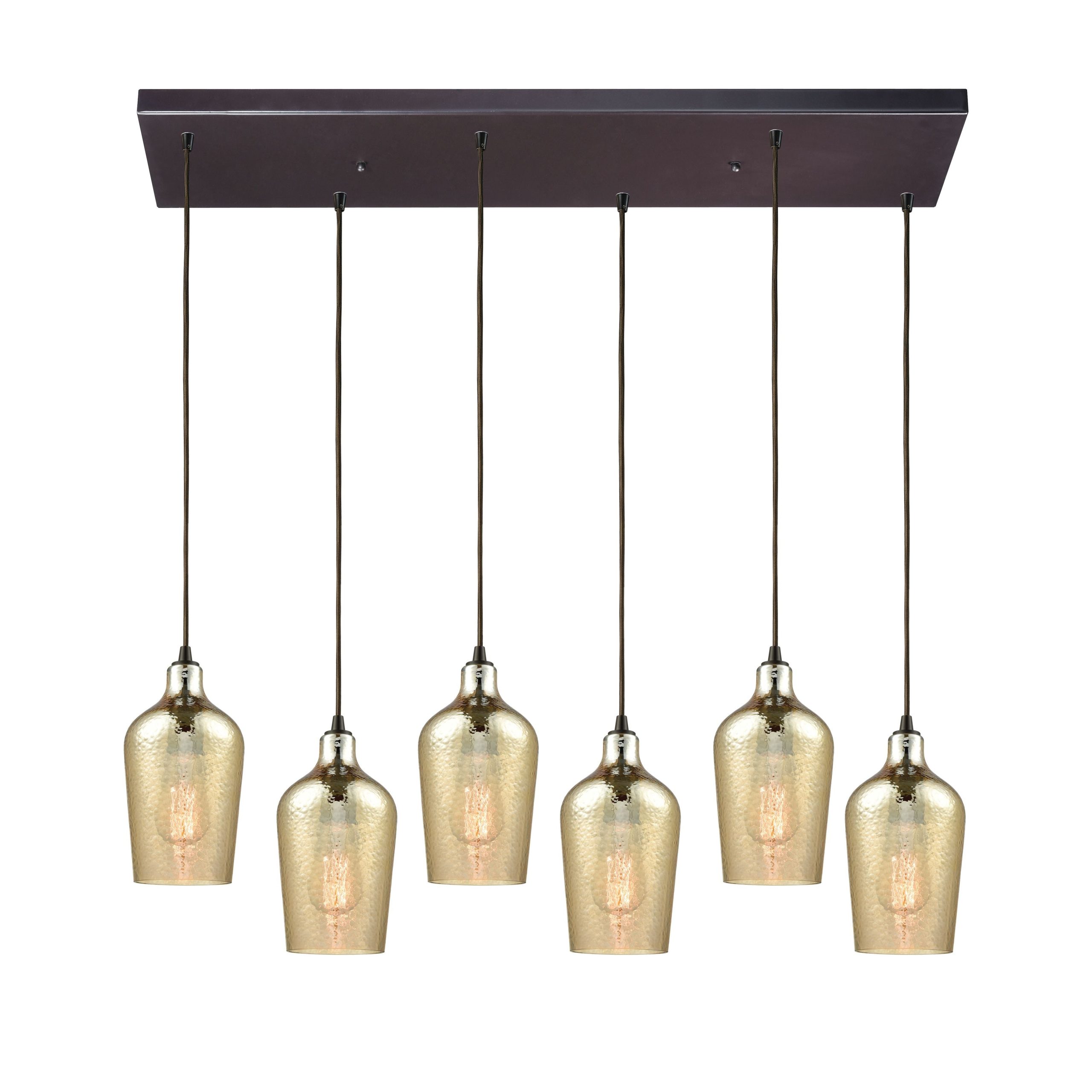 ELK SHOWROOM 10840/6RC Hammered Glass 30” Wide 6-Light Pendant – Oil Rubbed Bronze with Amber