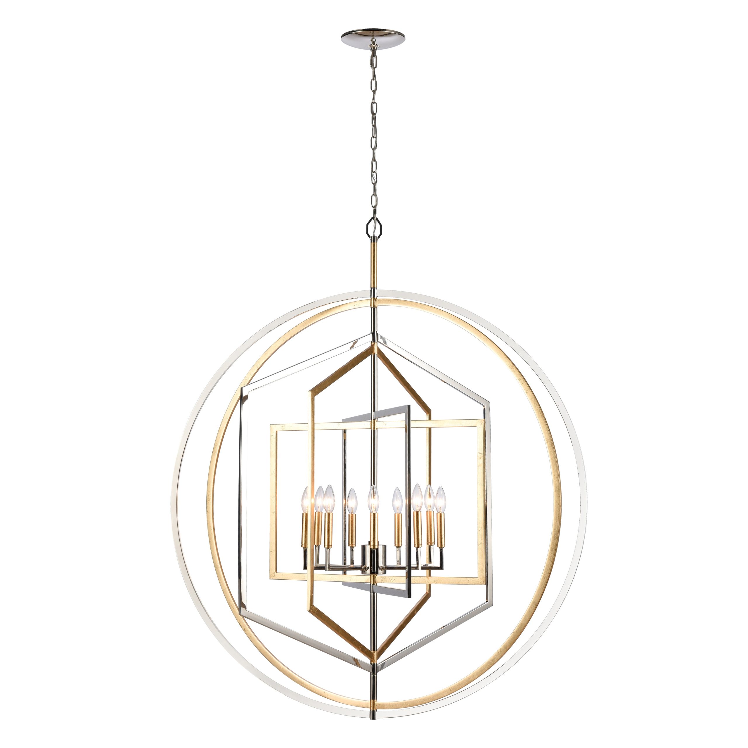 ELK SHOWROOM 12265/9 Geosphere 46” Wide 9-Light Chandelier – Polished Nickel