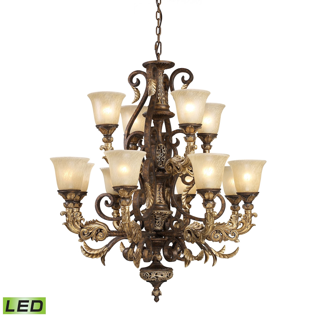 ELK SHOWROOM 2165/8+4-LED Regency 35” Wide 12-Light Chandelier – Burnt Bronze