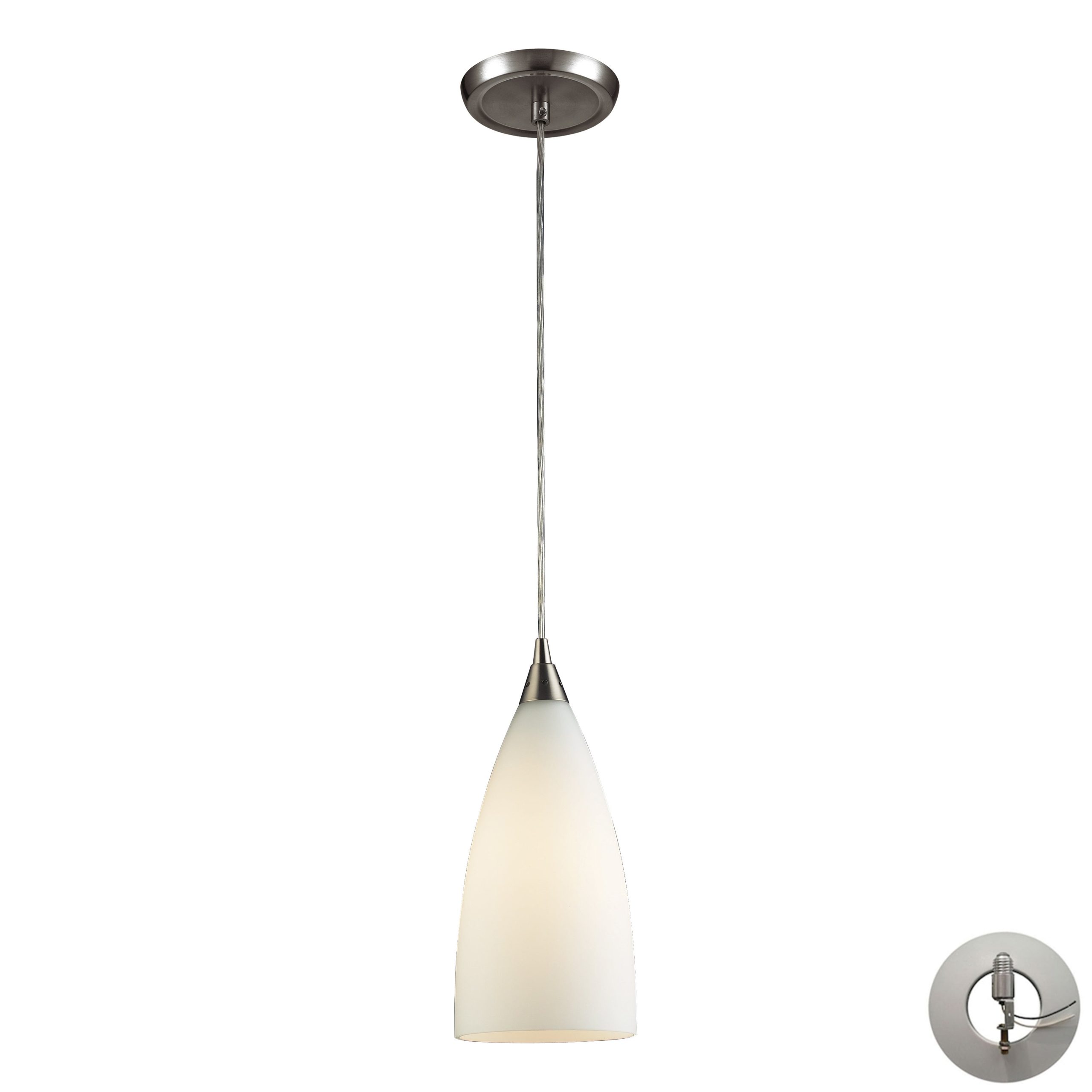 ELK SHOWROOM 2580/1-LA Vesta 5” Wide 1-Light Pendant – Satin Nickel with White Glass (Includes Adapter Kit)