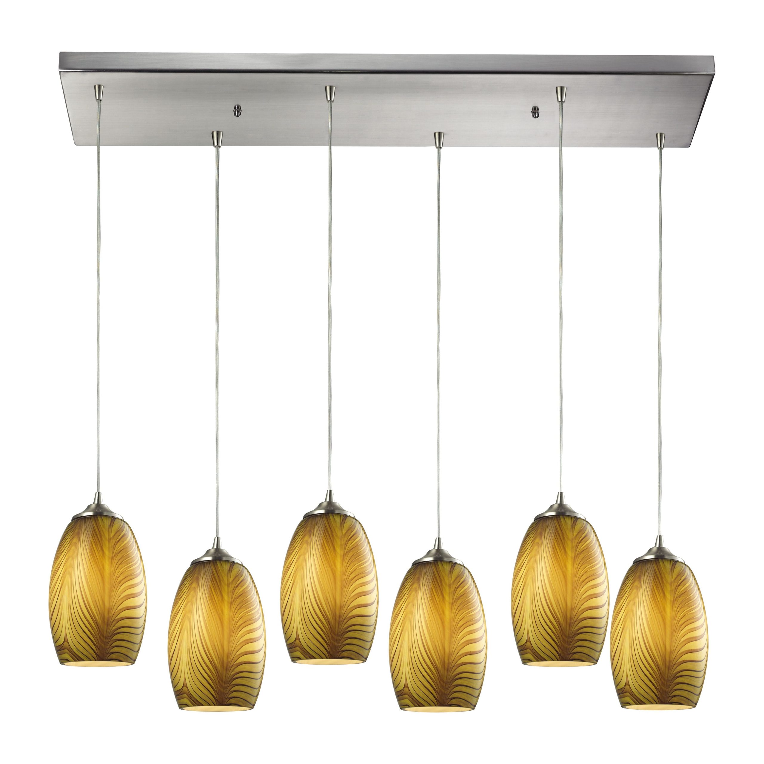 ELK SHOWROOM 31630/6RC Tidewaters 30” Wide 6-Light Pendant – Satin Nickel with Amber Glass