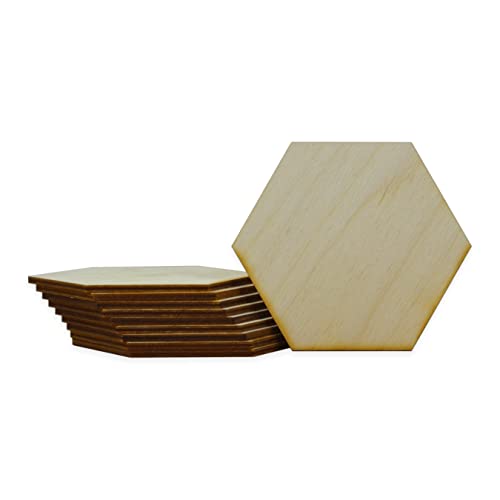 Unfinished Hexagon Wood Cutout Available in a Variety of Sizes and Thicknesses (1/4″ Thick, 5 Inch (Package of 10))