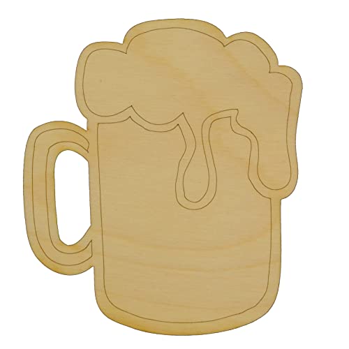 Unfinished Detailed Foaming Beer Mug Wood Cutout Available in a Variety of Sizes and Thicknesses (1/8″ Thickness, Small 4″ x 4.5″ (Package of 10))