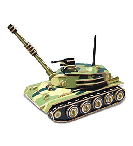 Puzzled 3D Puzzle Colorful Tank Wood Craft Construction Kit Fun, Unique and Educational DIY Wooden Military Toy Assemble Model Pre-Colored Crafting