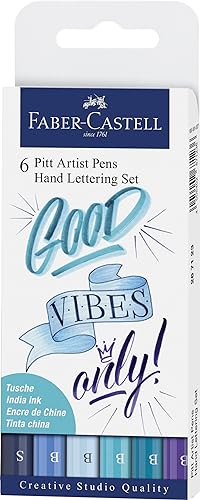 Faber-Castell Pitt Artist Pen Hand Lettering Set – 6 Blue Brush Lettering Pens