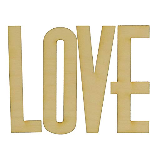 Unfinished Love Retro Letters Wood Cutout Available in a Variety of Sizes and Thicknesses (1/4″ Thickness, Small 5″ x 3.5″ (Sold Individually))