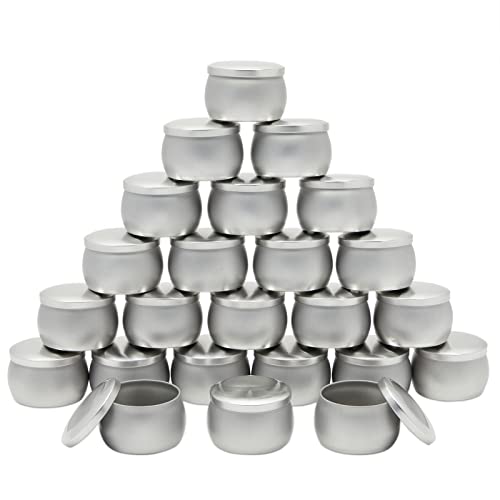 Bright Creations 24 Pack Small 4 oz Candle Tins for Making Candles with Lids, Round Containers for DIY Crafts (Silver, 3 x 2 in)