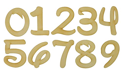 Unfinished Wood Number Set (0-9) in The Walt Font, Available in a Variety of Sizes and Thicknesses (5″ Tall (1 Full Set), 1/8″ Thickness)