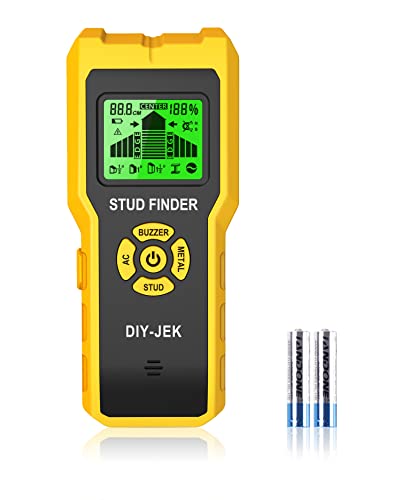 DIY-JEK Stud Finder Wall Scanner, Upgraded 6 in 1 Electronic Stud Detector Sensor with LCD Display & Audio Alarm for Wood Metal AC Live Wire