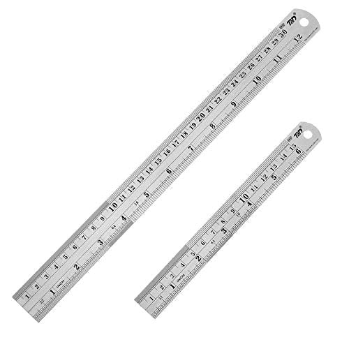 ZZTX Heavy Duty 100% Stainless Steel Ruler Set 12 Inch (30 CM) + 6 Inch (15 CM) Metal Rulers Kit – Perfect Straight Edge for Easy Measurements