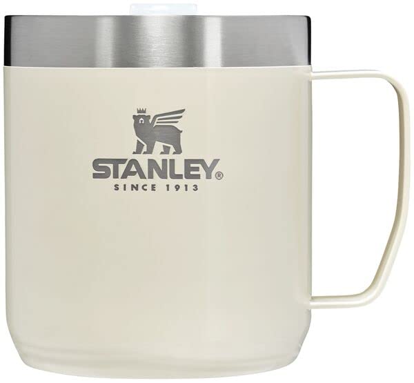 Stanley Stay Hot Camp Mug – Durable 18/8 Stainless Steel Insulated Mug – Splash-Free Tritan™ Drink-Thru Lid – 12 OZ – Cream Gloss