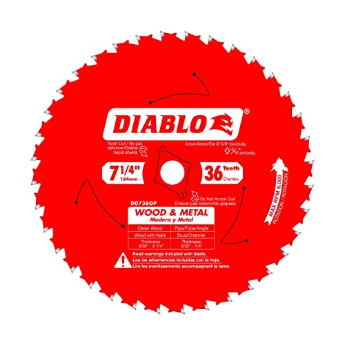 Diablo Steel Demon Multi-Purpose Carbide Circular Saw Blade – 7 1/4in., 36 Tooth, For Wood and Metal, Model# DO736GPX