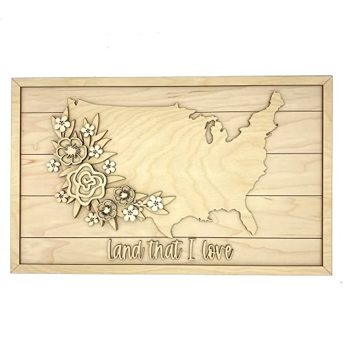 Floral USA Sign Wood Cut Out