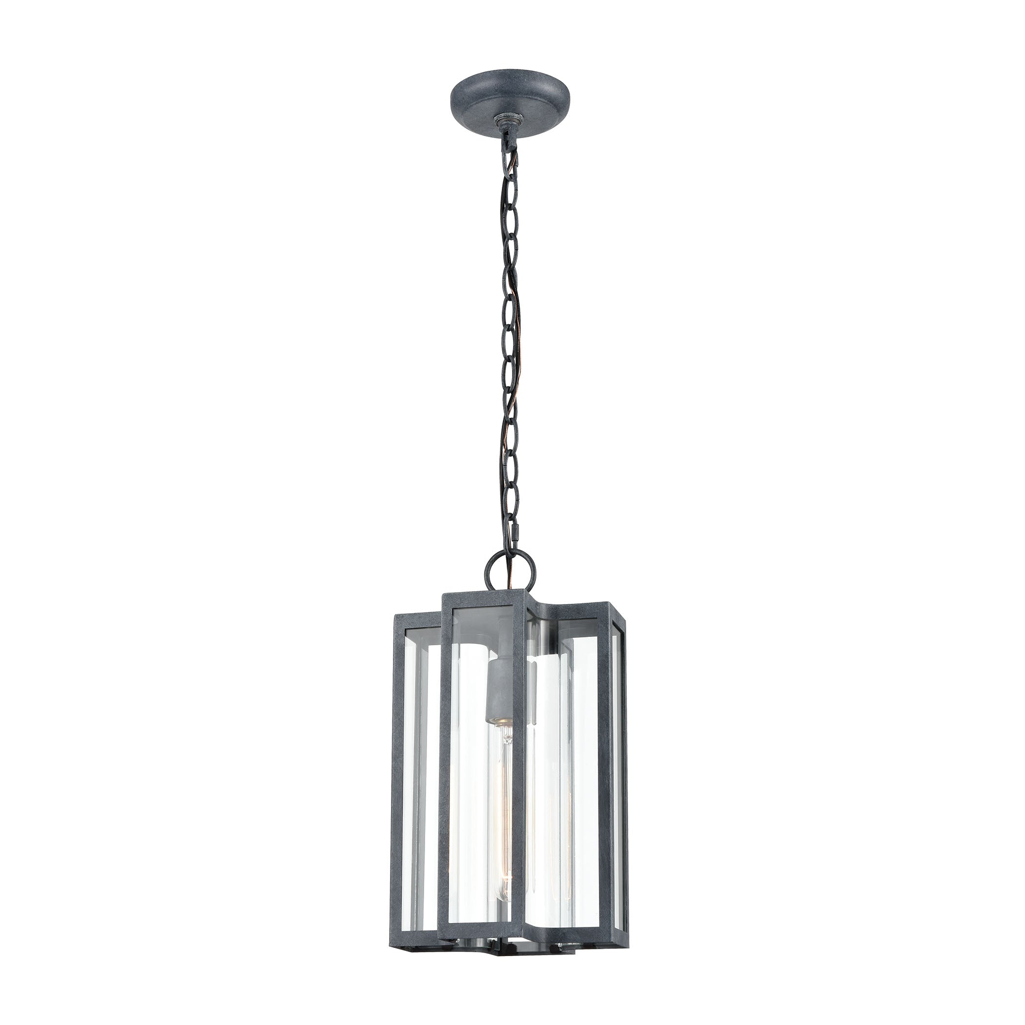 ELK SHOWROOM 45167/1 Bianca 8” Wide 1-Light Outdoor Pendant – Aged Zinc