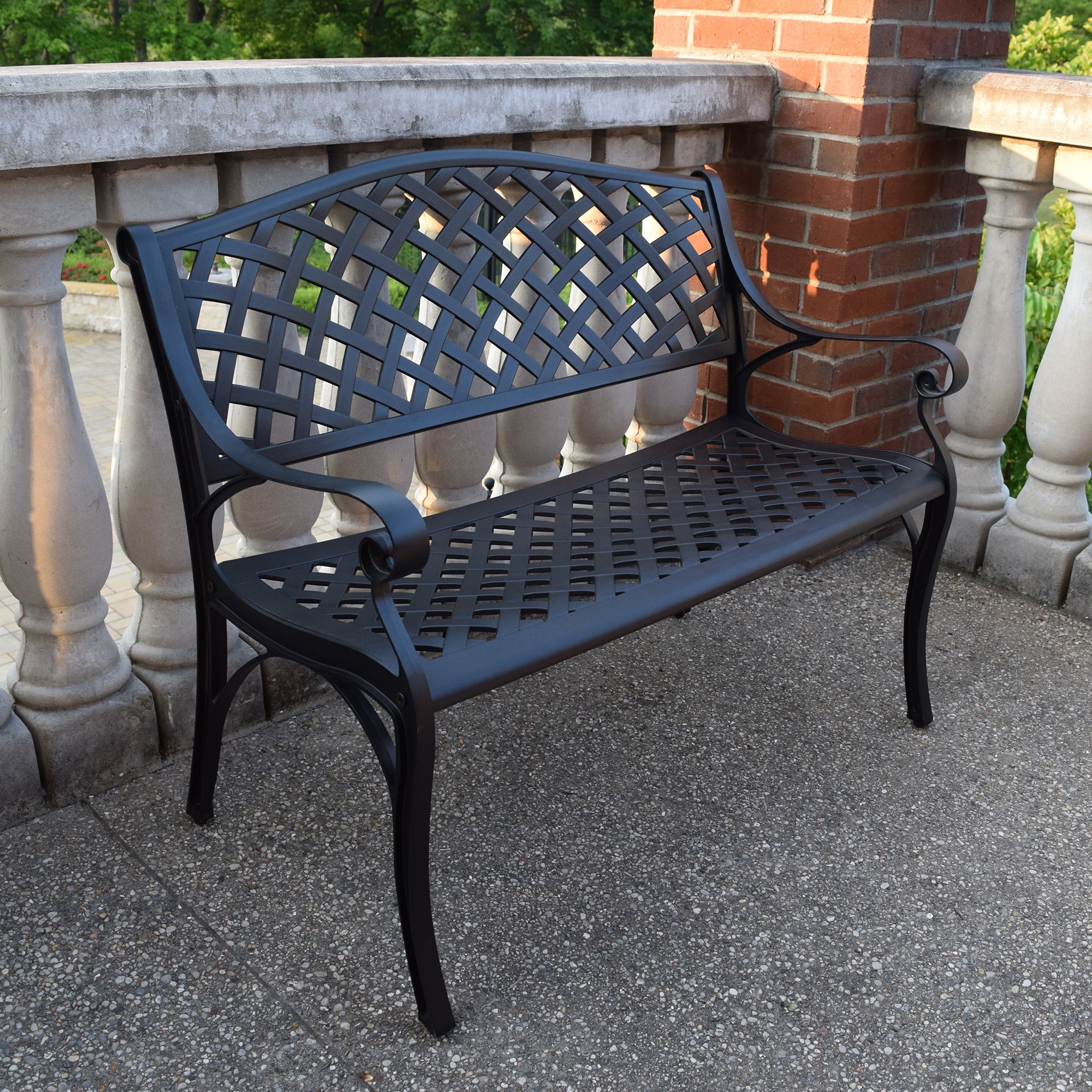 Outdoor Aluminum Modern 40-in Black Patio Bench Loveseat