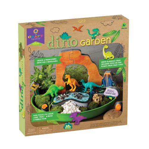 Craft-Tastic Dino Garden — DIY Nature Craft Kit — Outdoor and Indoor Grow and Play — Comes with Dinosaurs, Seeds, and Garden Decorations — for Ages