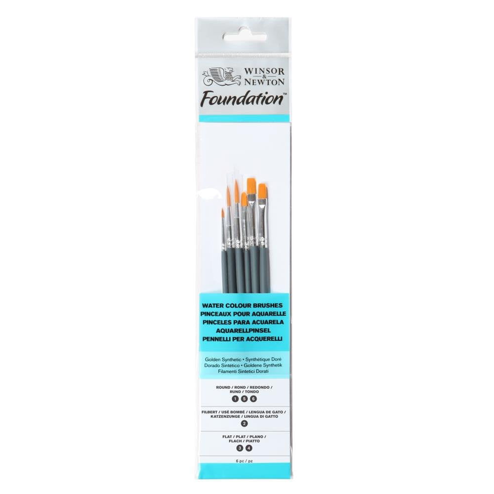 Winsor & Newton Foundation Water Colour Short Handle 6 Pack Brush, 7 x 1 x 4.3 cm, Multicolor