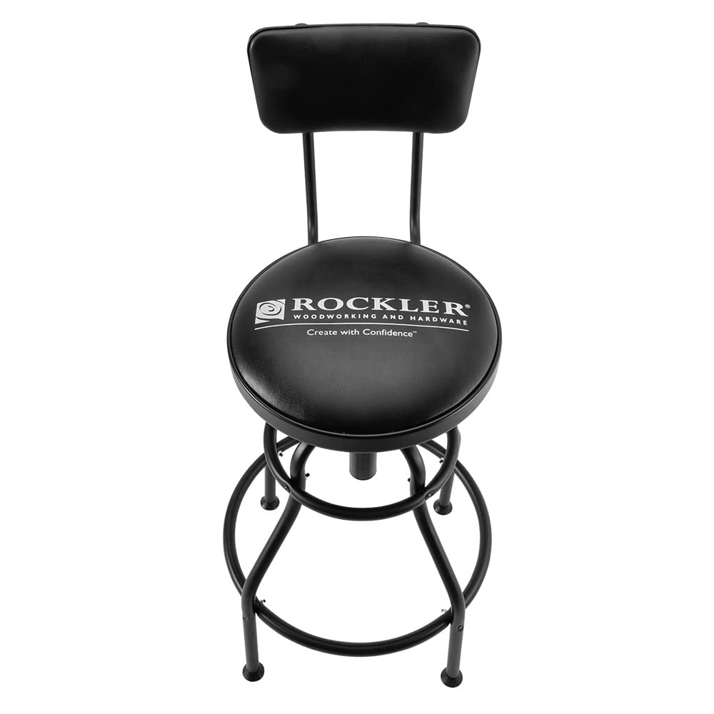 ROCKLER Pneumatic Shop Stool w/Adjustable Backrest – Matte Black Garage Stools for Workbench Resists Corrosion, & Scratches – Workshop Stool