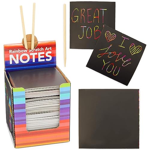 Rainbow Scratch Off Notes with 2 Wood Styluses Sticks (3.5 in, 300 Sheets)