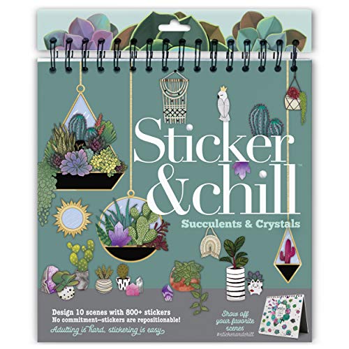 Sticker & Chill Sticker Book for Adults – 800+ Repositionable Clings Create Designs on 10 Spiral Bound Scene Pages – Easy, Fun & Stress Relieving