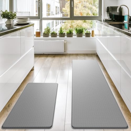 Homergy Anti Fatigue Kitchen Mats for Floor 2 PCS, Memory Foam Cushioned Rugs, Comfort Standing Desk Mats for Office, Home, Laundry Room, Waterproof