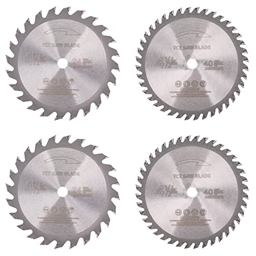 4Pack 4-1/2 Inch Compact Circular Saw Blade Set with 3/8″(10MM) Arbor, 115MM 24T/40T TCT Carbide Tipped Teeth Circular Saw Blade Assorted for Wood,