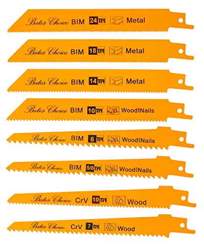 Bates- Reciprocating Saw Blades, 8 Pack, 6 inch, Saw Blade, Reciprocating Saw Blades Wood, Reciprocating Saw Blades Metal, Saw Blades Reciprocating