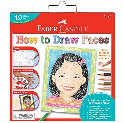 Faber-Castell World Colors How to Draw Faces Kit – Learn to Draw Portraits for Beginners – 40 Piece Skin Tone Coloring Pencils and Paper Art Set