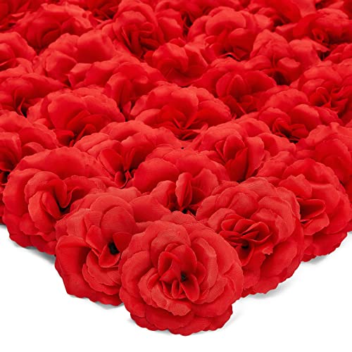 Bright Creations 50 Pack Red Roses Artificial Flowers Bulk, 3 Inch Stemless Fake Silk Roses for Decorations, Wedding, Faux Bouquets