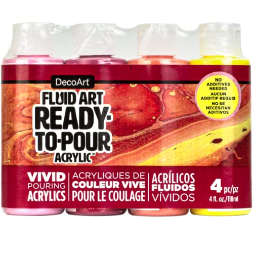 DecoArt Fluid Art Ready- to-Pour Acrylic Paint Set, Sweet Treat Color Palete, Set of 4, 4 fl oz, Bottle