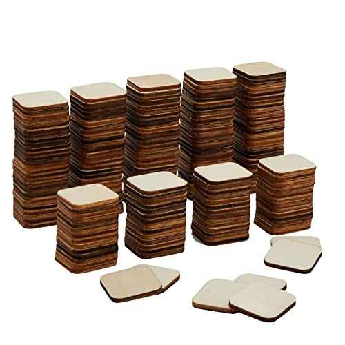 Round Corner Wood Squares, Unfinished Wood for Crafts (1×1 in, 200 Pack)