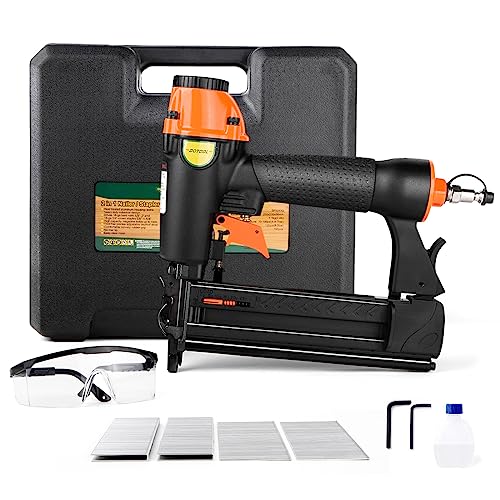 DOTOOL 18 Gauge Pneumatic Brad Nailer 2-in-1 Nail Accepts 5/8 to 2 Inch Brad Nails and 5/8 to 1-5/8 Inch Crown Staples Tool-Free Air-powered Nail Gun