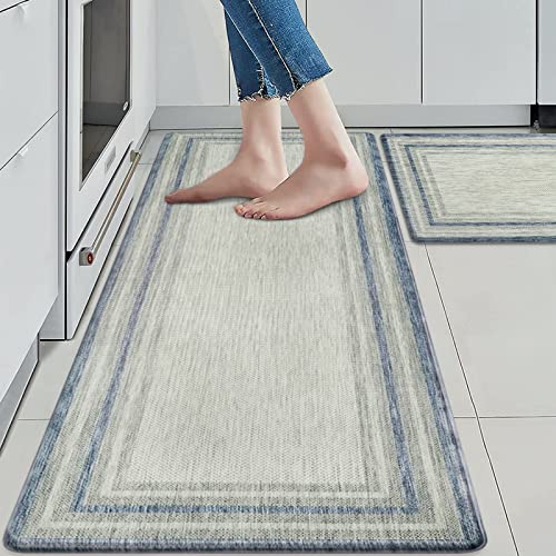 KIMODE Anti Fatigue Kitchen Mat 2PCS,Non-Skid Waterproof Kitchen Rugs,Farmhouse Kitchen Mat for Floor,Cushioned Comfort Foam Standing Mat for