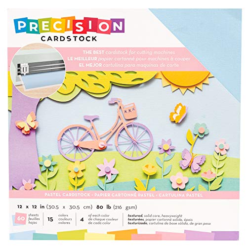 American Crafts Precision Cardstock Pack 80lb 12X12 60 Pkg-Pastel Textured, Craft Paper Arts Crafts Supplies Card Stock Decorations Card Stock For