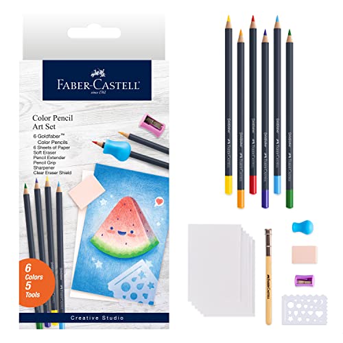 Faber-Castell Colored Pencil Art Set – 6 Coloring Pencils and 5 Drawing Tools, Art Set for Adults