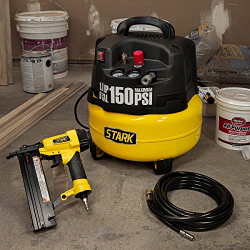 Stark 6 Gallon Pancake with 18 Gauge Brad Nailer Set Electric Oil-Less Air Compressor, 150 PSI