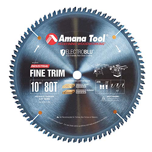 Amana Tool – 610800C Electro-BLU Carbide Tipped Trim 10″ Dia x 80T ATB, 10 Deg, 5/8 BO