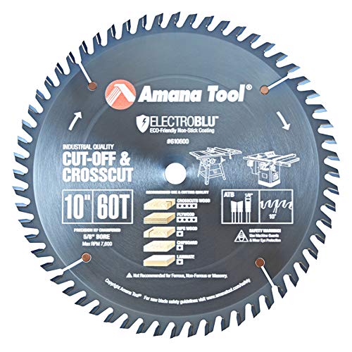 Amana Tool – 610600C Electro-BLU Carbide Tipped Cut-Off & Crosscut 10″ Dia x 60T ATB