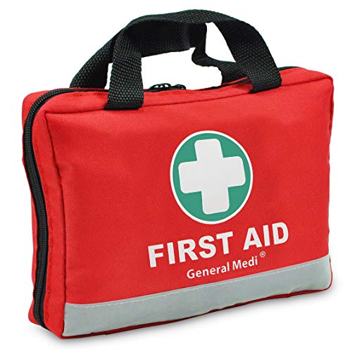 General Medi First Aid Kit -309 Pieces- Reflective Bag Design – Including Eyewash, Bandages, Moleskin Pad and Emergency Blanket for Travel, Home,