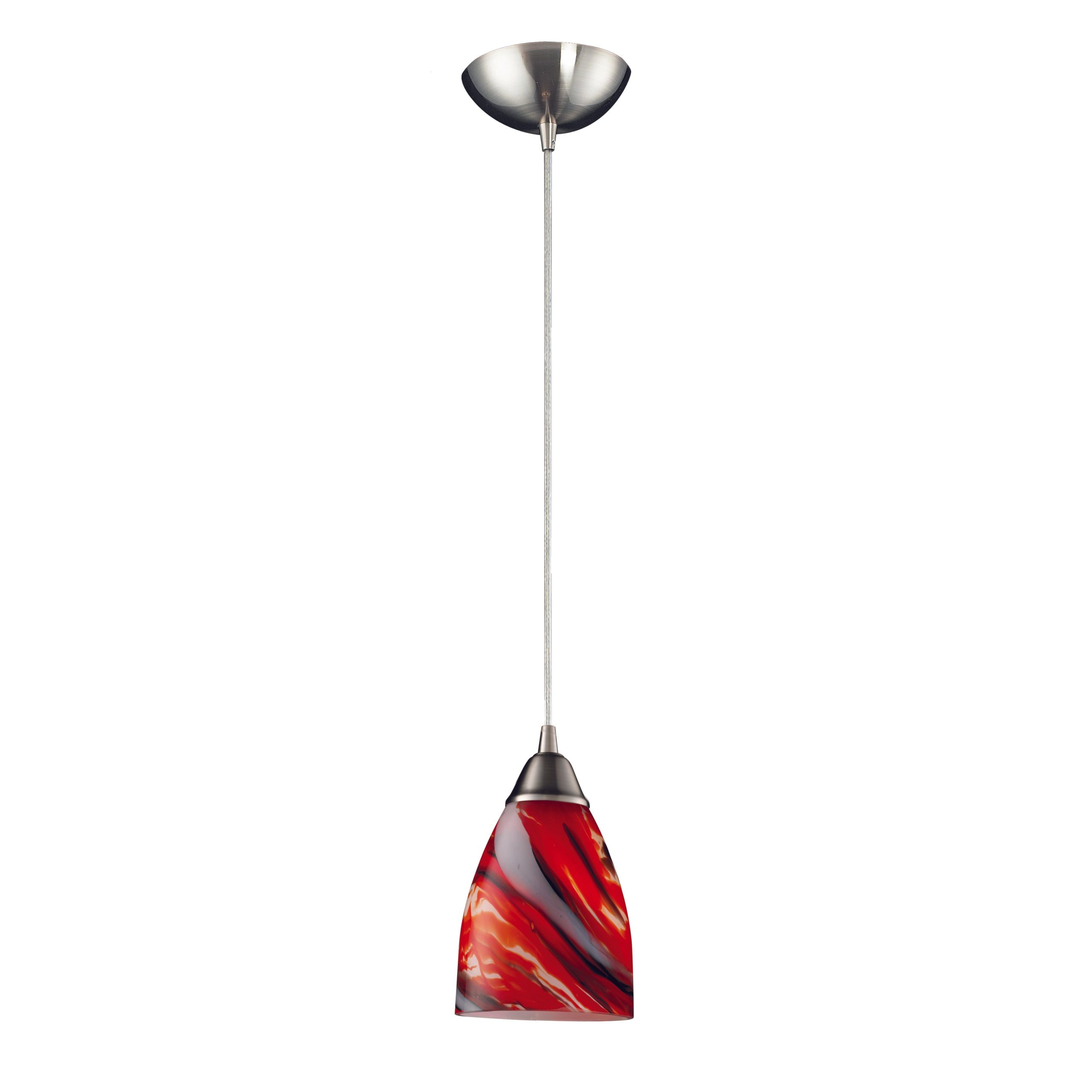 ELK SHOWROOM 527-1CY-LED Pierra 5” Wide 1-Light Pendant – Satin Nickel with Red Candy Glass (LED)