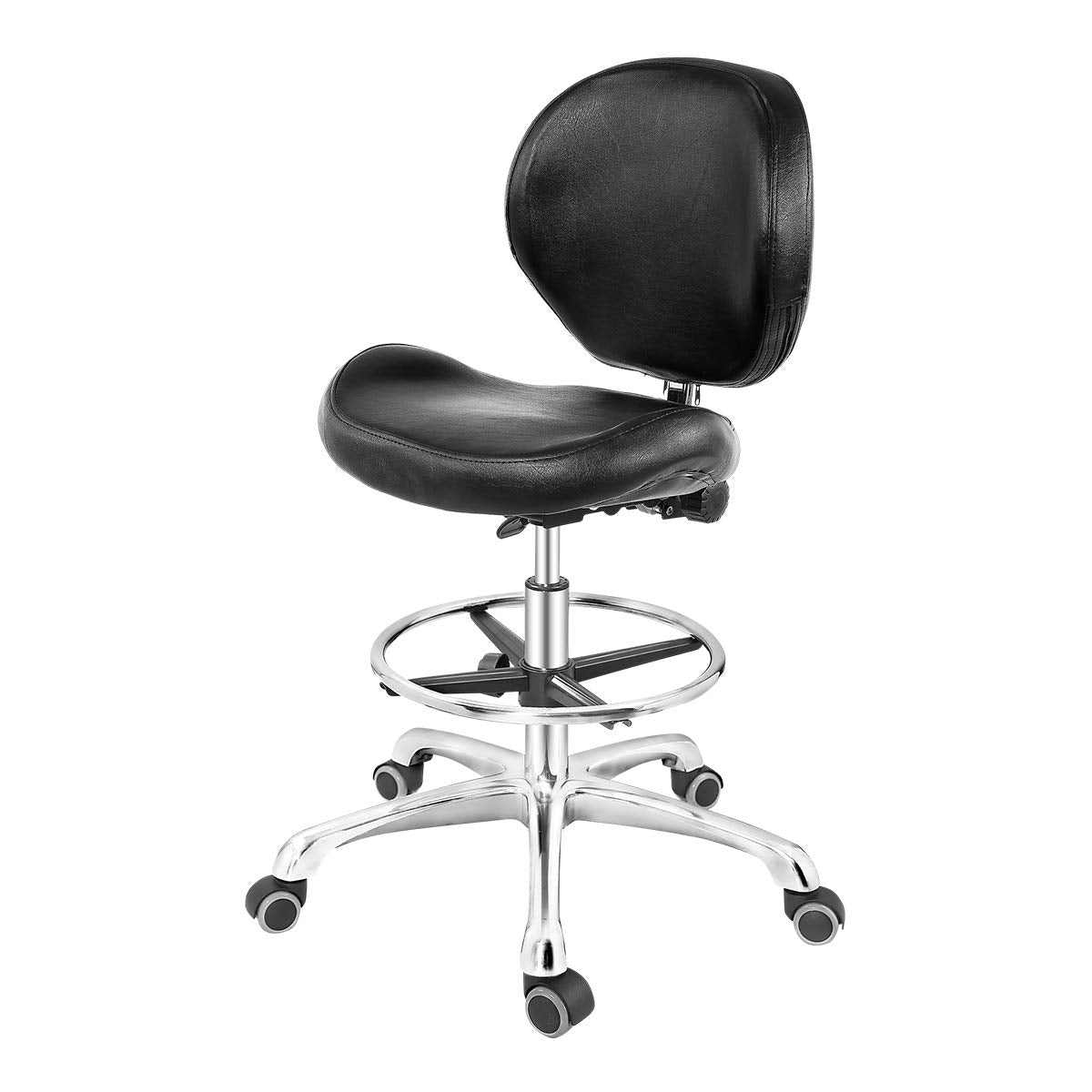 Drafting Chair Adjustable Tall Shop Stool, Rolling Chair with Backrest and Footrest for Computer, Studio, Workshop, Classroom, Lab, Counter, Home