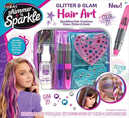 Shimmer ‘n Sparkle Glitter and Glam Metallic Hair Art Set with Hair Chalk Pens and Hair Gems by Cra-Z-Art