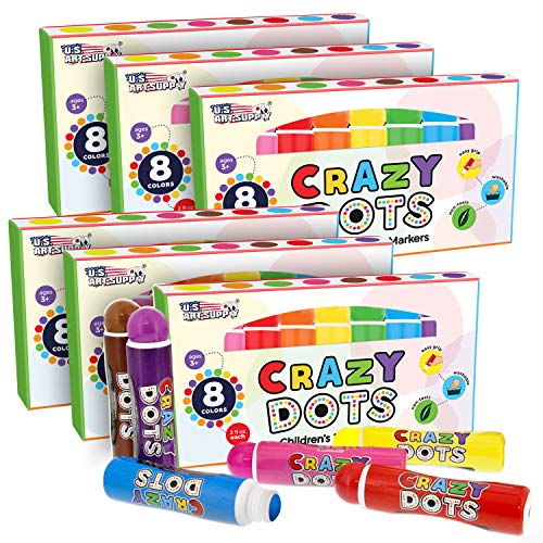 U.S. Art Supply Classroom Pack – 6 Boxes of 8 Color Crazy Dots Markers – Children’s Washable Easy Grip Non-Toxic Paint – 48 Total Marker Daubers